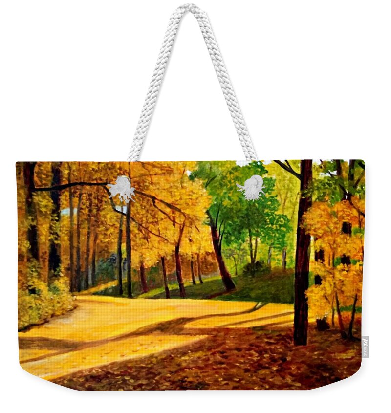 Autumn Weekender Tote Bag featuring the painting Autumn Leaves by Konstantinos Charalampopoulos