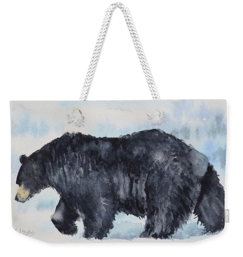 Winter Weekender Tote Bag featuring the painting Walking Bear by Linda Eades Blackburn