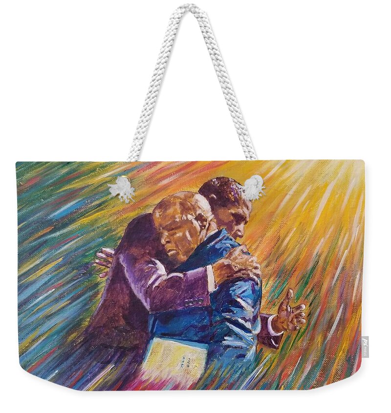 Walking With The Light Weekender Tote Bag featuring the painting Walking With the Light by Amelie Simmons