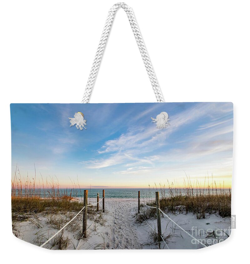 Golden Hour Weekender Tote Bag featuring the photograph Walkway to the Beach at Golden Hour by Beachtown Views