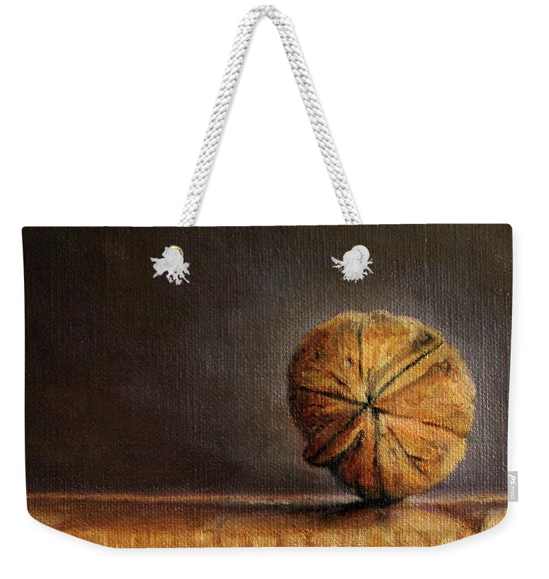 Still Life Weekender Tote Bag featuring the painting Walnut on Box by Ulrike Miesen-Schuermann