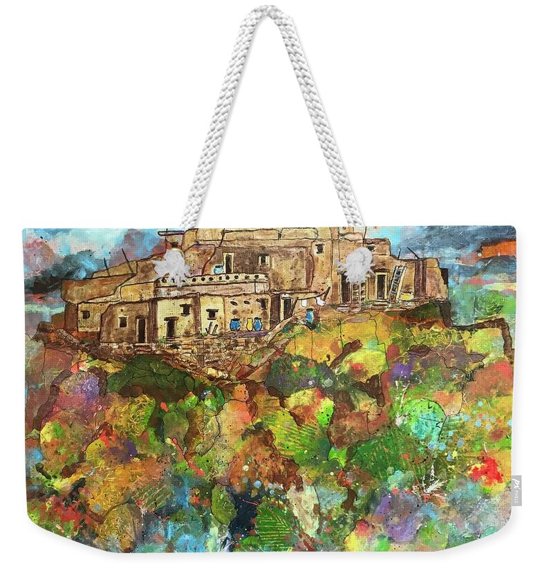 Southwest Landscape Weekender Tote Bag featuring the painting Walpi Village II by Elaine Elliott