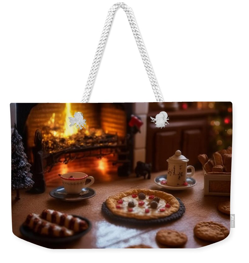 Winter Weekender Tote Bag featuring the mixed media Warm By The Fire by Jay Schankman
