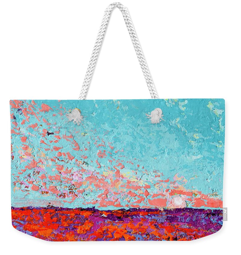 Summer Scene Weekender Tote Bag featuring the painting Warm Day in a Bed of Blooms Painting by Patricia Awapara
