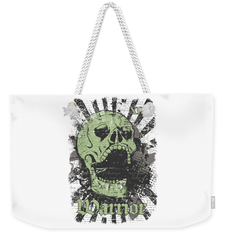 Skull Weekender Tote Bag featuring the digital art Warrior Skull and Black Rays by Jacob Zelazny