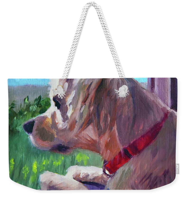 Dog Weekender Tote Bag featuring the painting Watch Dog by Alice Leggett