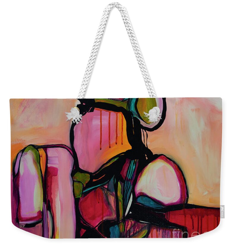 Rocks Weekender Tote Bag featuring the painting Watch for Falling Rock I by Robin Valenzuela