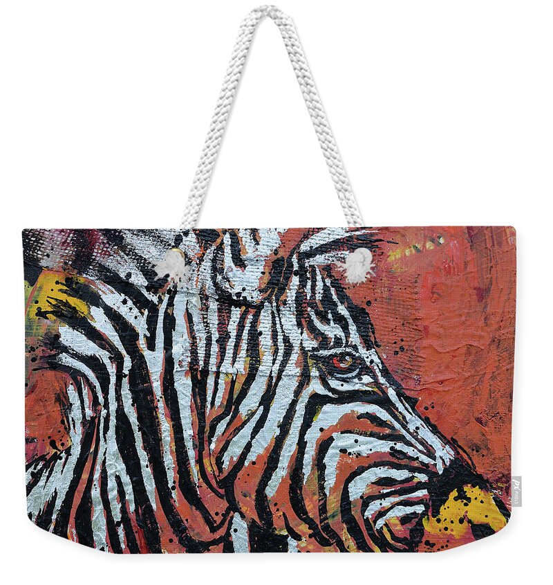  Weekender Tote Bag featuring the painting Watchful Zebra by Jyotika Shroff