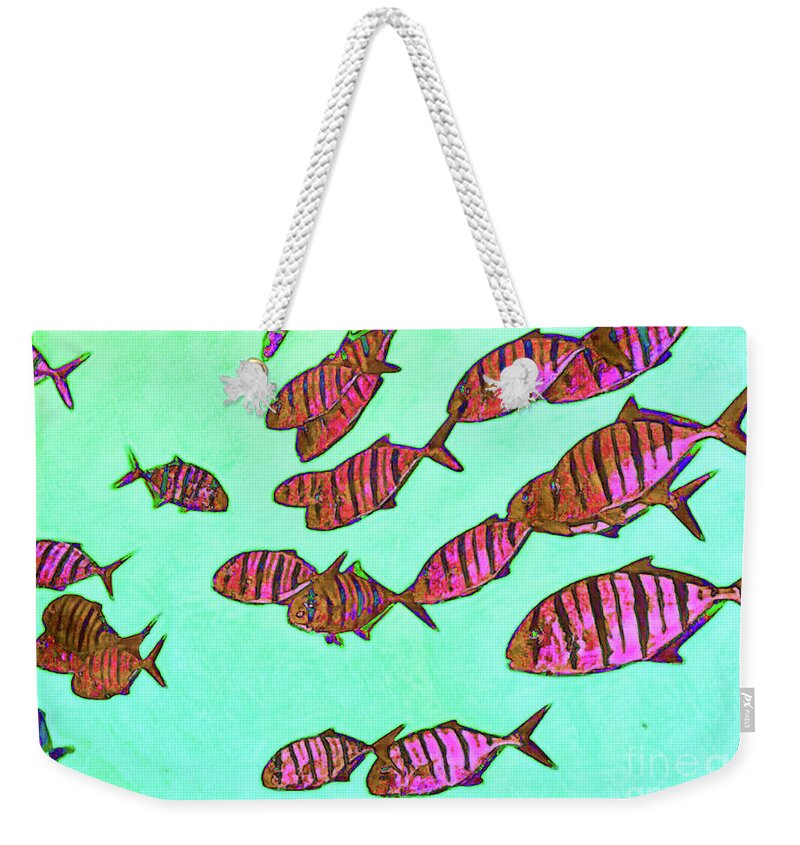 Fish Weekender Tote Bag featuring the painting Watching the Fish Go By by Shirley Moravec