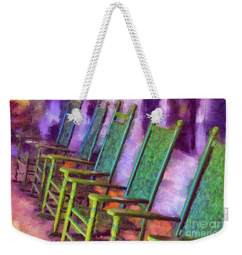 Rocking Chair Weekender Tote Bag featuring the digital art Watching The World Go By by Lois Bryan