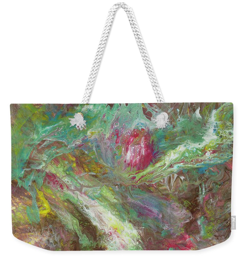 Water And Earth Weekender Tote Bag featuring the painting Rosewater by Tessa Evette