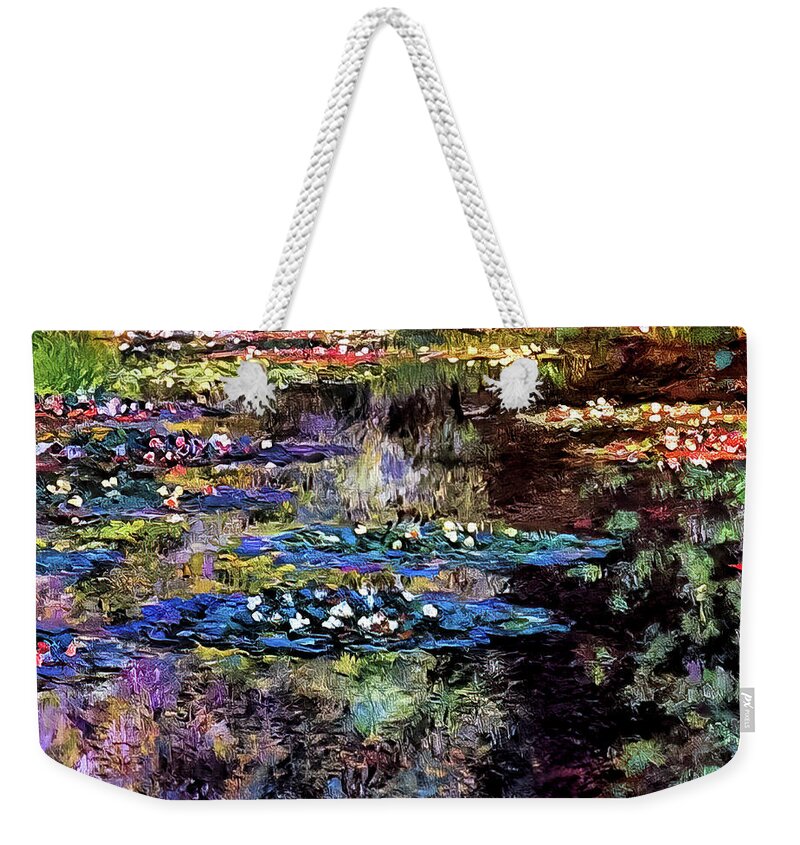 French Weekender Tote Bag featuring the painting Water Lilies V by Claude Monet 1904 by Claude Monet