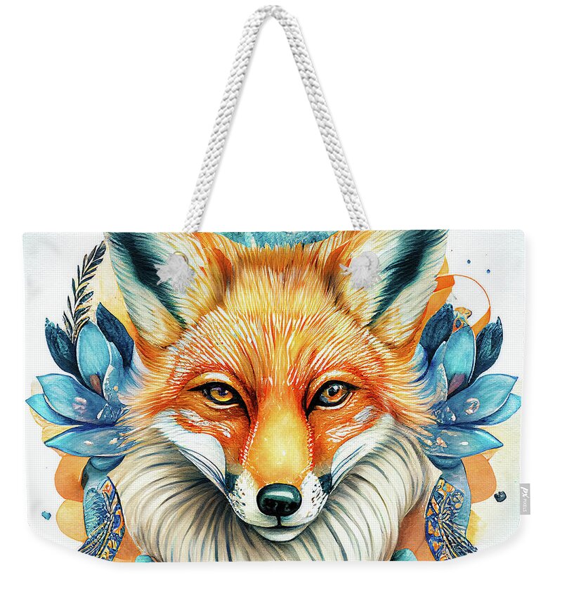 Fox Weekender Tote Bag featuring the digital art Watercolor Animal 04 Fox Portrait by Matthias Hauser