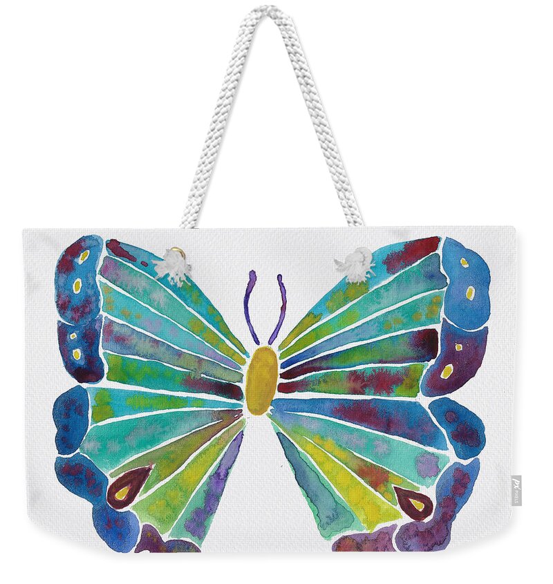 Rainbow Butterfly Weekender Tote Bag featuring the painting Watercolor Butterfly by Kristye Dudley