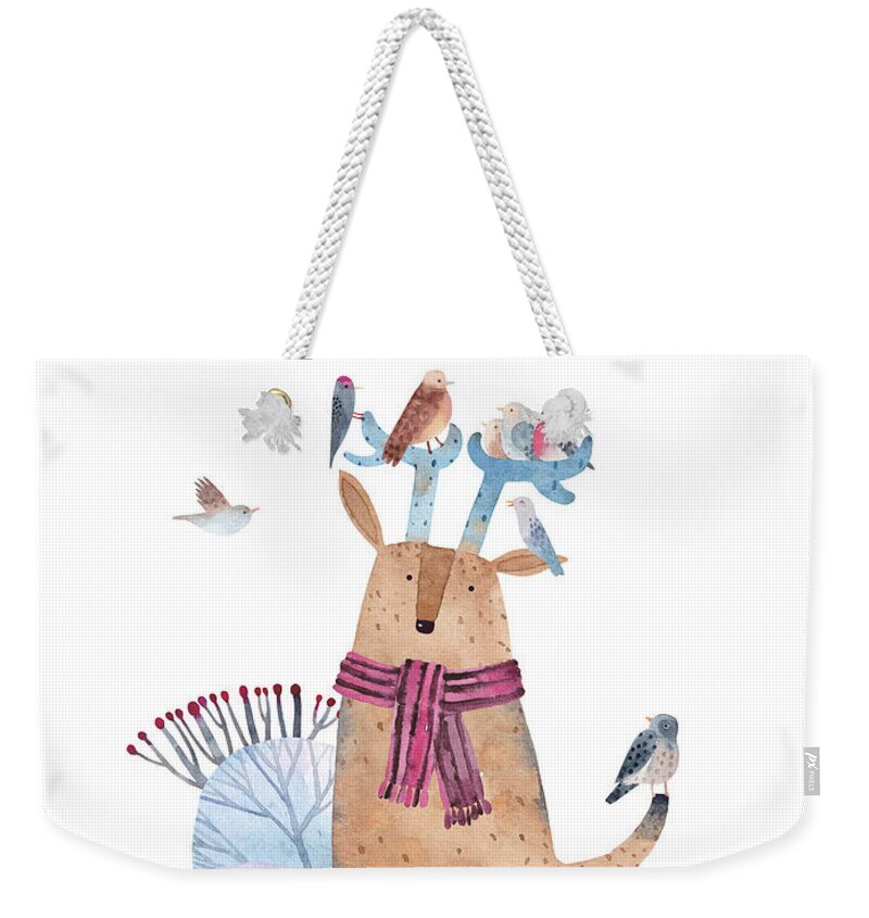 Winter Weekender Tote Bag featuring the painting Lenny the Deer by Zazzy Art Bar