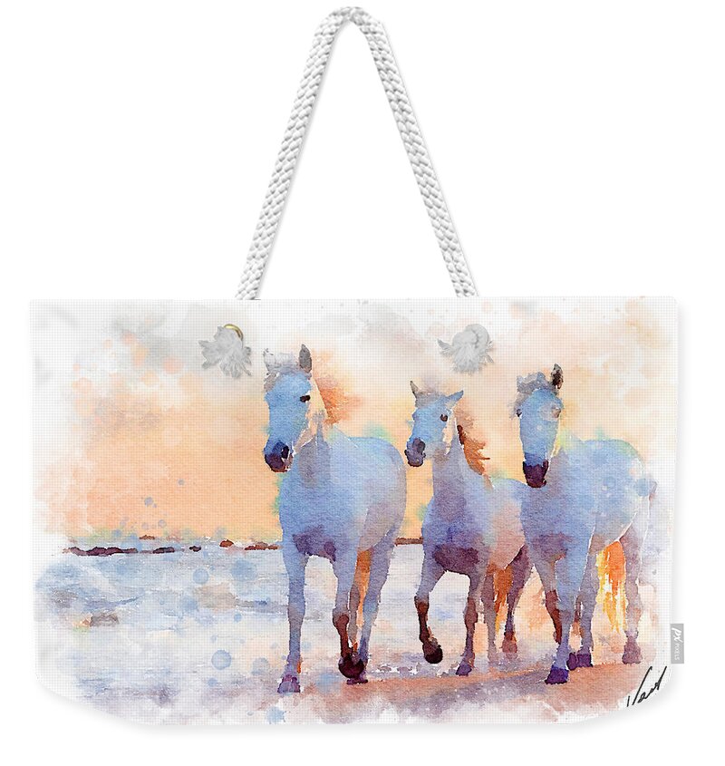 Impressionism Weekender Tote Bag featuring the painting Watercolor - Horses by Vart by Vart Studio