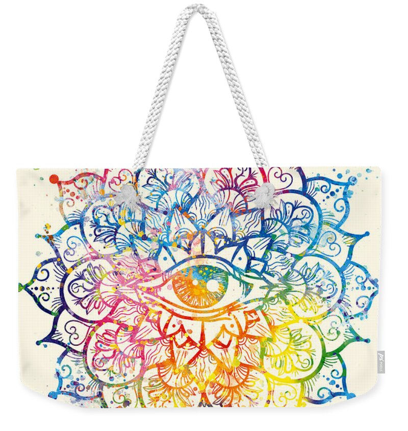 Watercolor Weekender Tote Bag featuring the painting Watercolor mandala, EYE of CONSCIOUSNESS by Vart by Vart