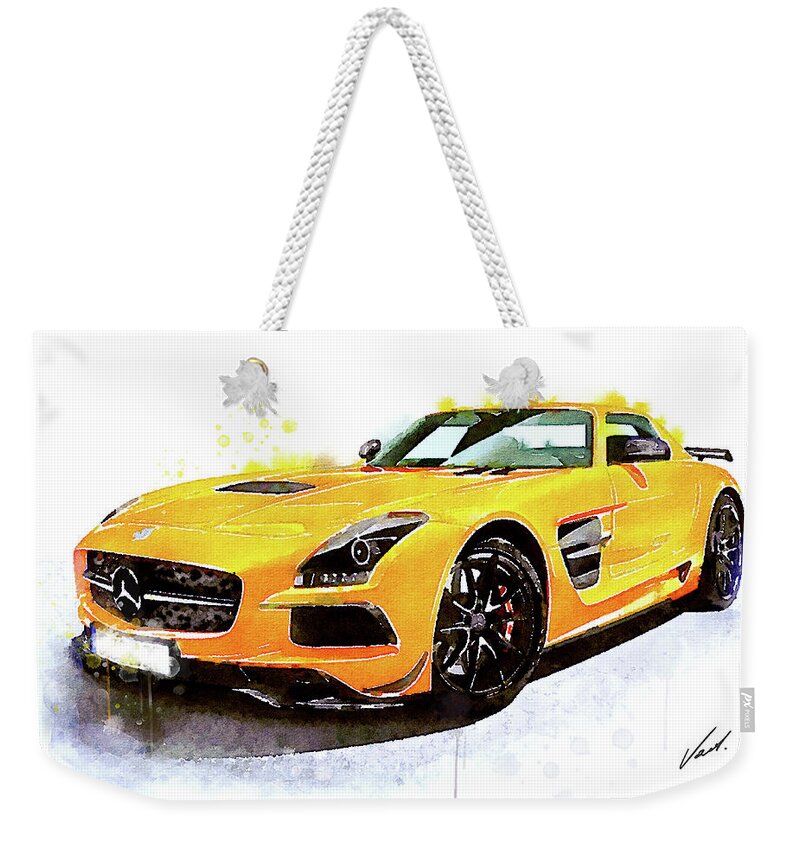 Watercolor Weekender Tote Bag featuring the painting Watercolor Mercedes SLS AMG - oryginal artwork by Vart by Vart