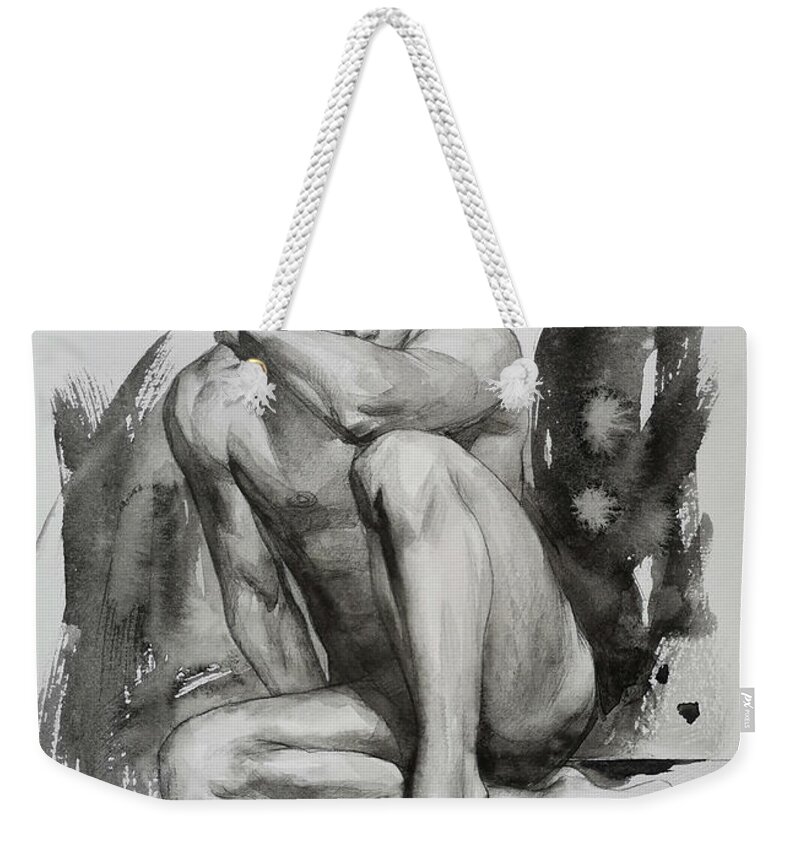 Watercolor Weekender Tote Bag featuring the painting watercolor painting -Male model#20617 by Hongtao Huang