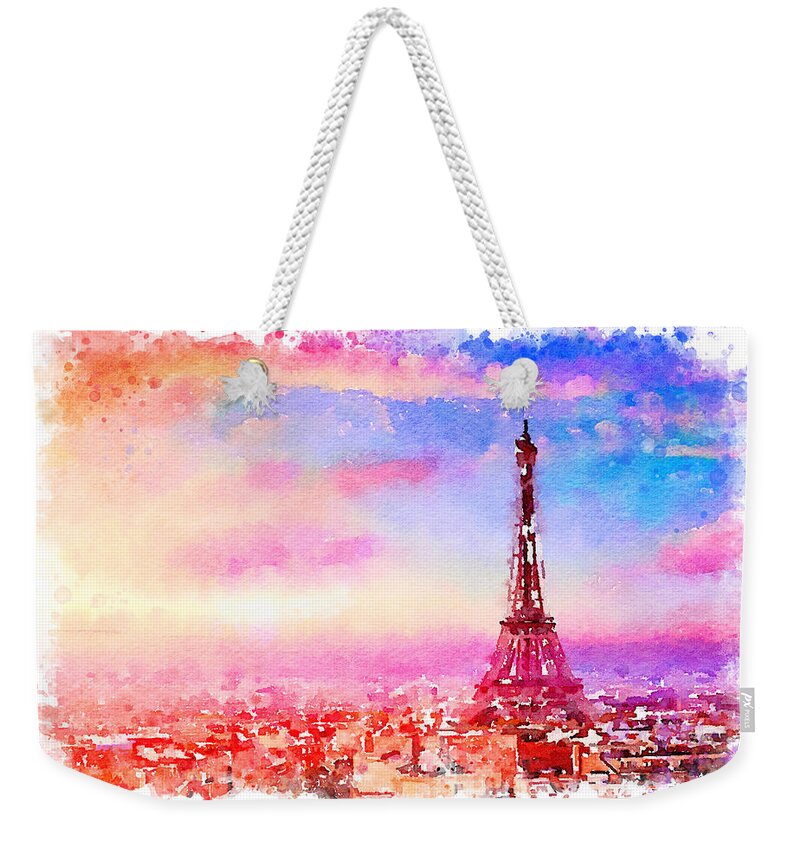 Watercolor Weekender Tote Bag featuring the painting Watercolor Paris by Vart by Vart Studio