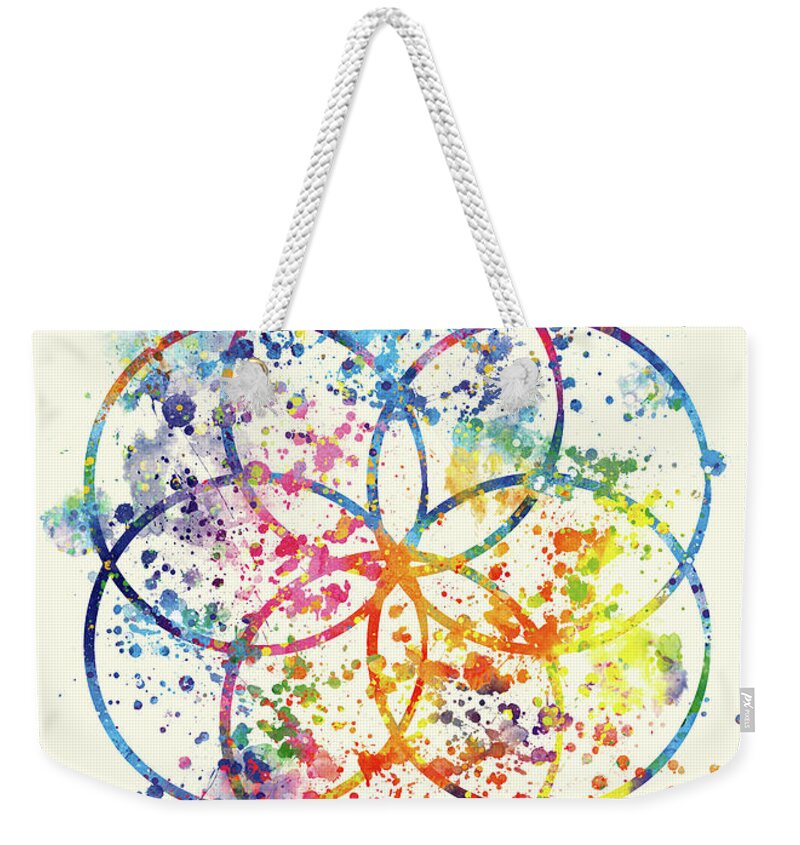 Watercolor Weekender Tote Bag featuring the painting Watercolor - Sacred Geometry For Good Luck by Vart