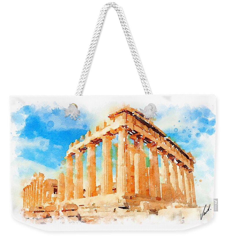 Vart Weekender Tote Bag featuring the painting Watercolor. The Parthenon, Greece by Vart by Vart
