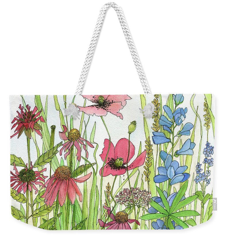 Watercolor Weekender Tote Bag featuring the painting Watercolor Touch of Blue Flowers by Laurie Rohner