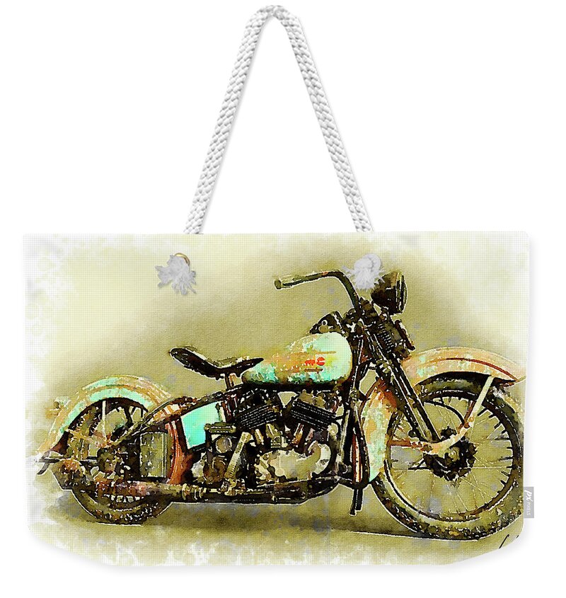 Art Weekender Tote Bag featuring the painting Watercolor Vintage Harley-Davidson by Vart. by Vart