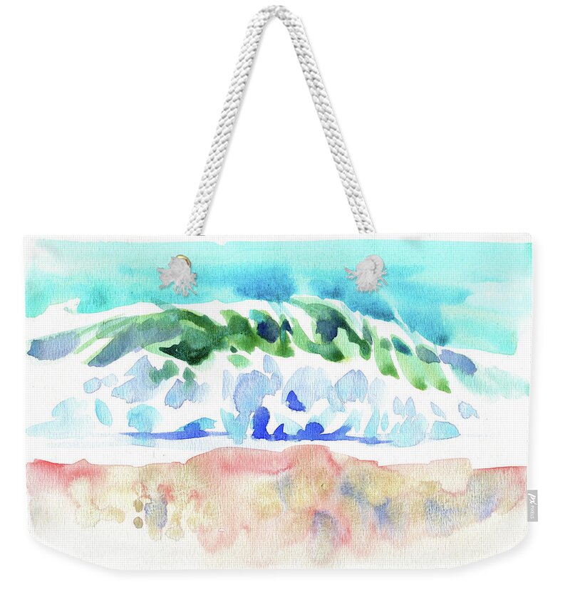 Watercolor Weekender Tote Bag featuring the digital art Watercolor Wave On Sea Painting by Sambel Pedes
