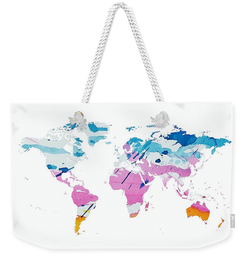Watercolor World Map Weekender Tote Bag featuring the photograph Watercolor World Map by Marianna Mills