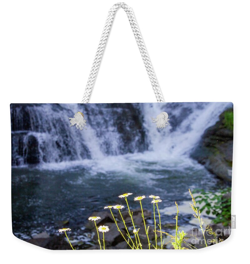 Waterfall Weekender Tote Bag featuring the photograph Waterfall Daisies by William Norton