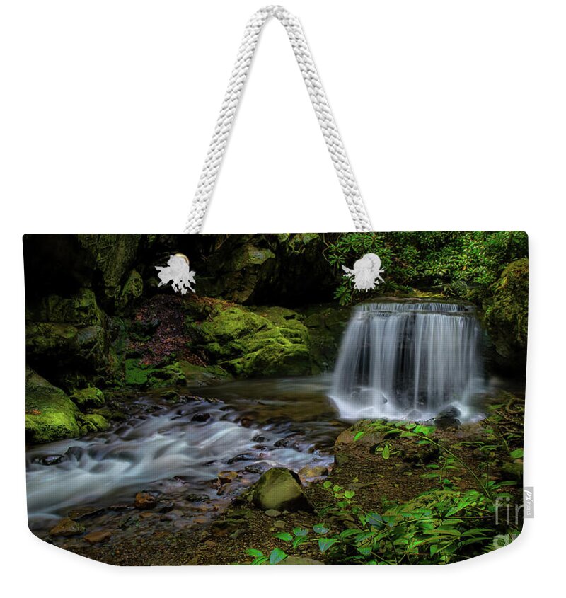 Panorama Weekender Tote Bag featuring the photograph Waterfall in the Glen Panorama by Shelia Hunt