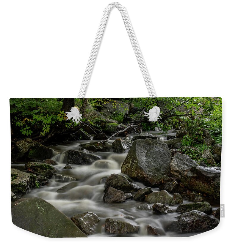 Waterfall Weekender Tote Bag featuring the photograph Waterfall in the WOods by Regina Muscarella