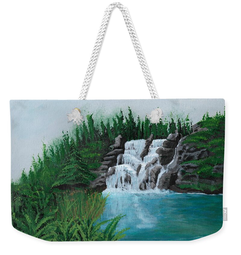 Waterfall Weekender Tote Bag featuring the painting Waterfall On Ridge by David Bigelow