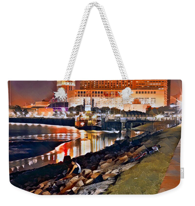 Nola Weekender Tote Bag featuring the painting Waterfront New Orleans, Summer Night by Eyes Of CC