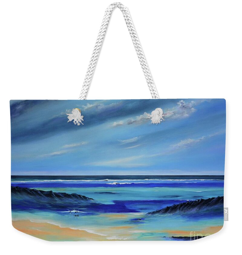Blue Weekender Tote Bag featuring the painting Waters Edge by Mary Scott