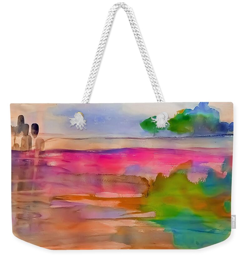 Trees Weekender Tote Bag featuring the painting Waters Edge Watercolor by Lisa Kaiser