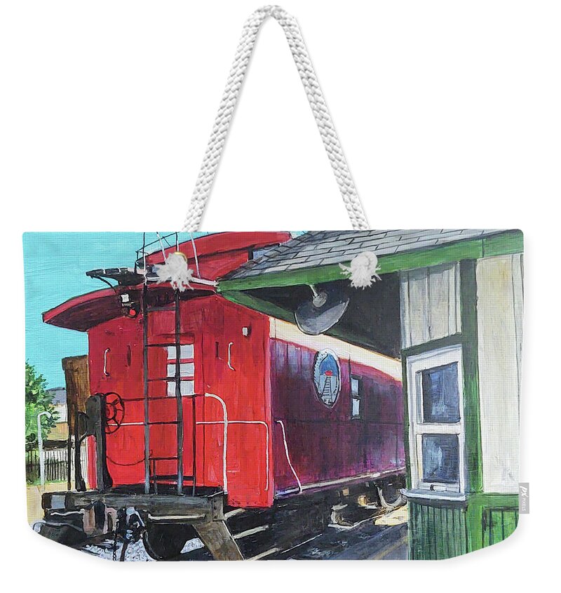 Caboose Weekender Tote Bag featuring the painting Wave From The Window by William Brody