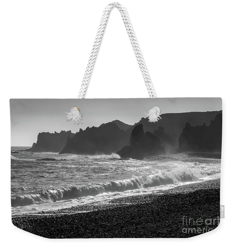 Iceland Weekender Tote Bag featuring the photograph Waves and cliffs in Snaefellsnes peninsula, Iceland by Delphimages Photo Creations