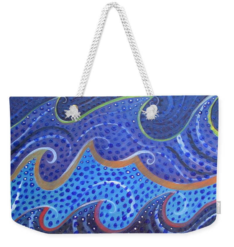 Waves And Swirls Weekender Tote Bag featuring the painting Waves and Swirls by Helena Tiainen