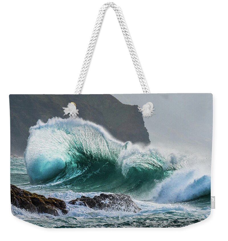 Kee Beach Weekender Tote Bag featuring the photograph Waves of Kauai by Jon Glaser