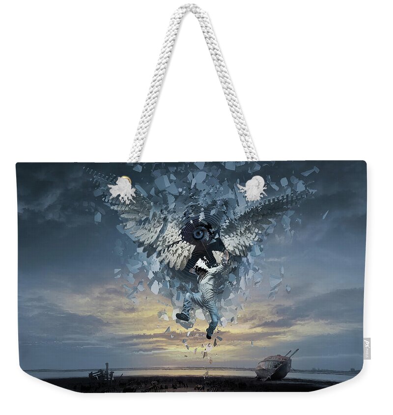 Surreal Weekender Tote Bag featuring the digital art Way Down We Go or Falling Angel by George Grie