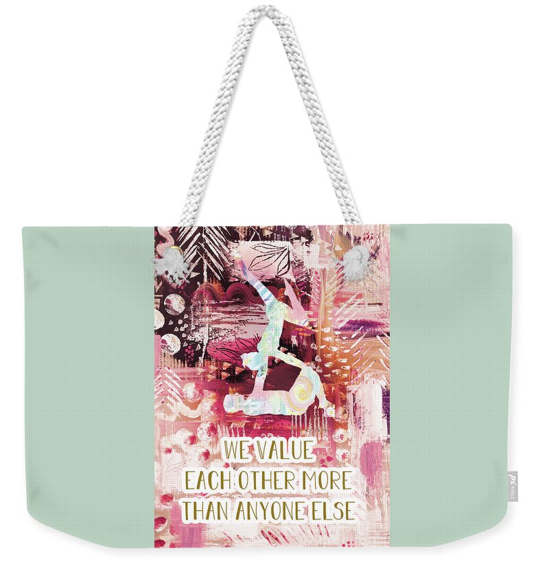 We Value Each Other Weekender Tote Bag featuring the drawing We value each other by Claudia Schoen