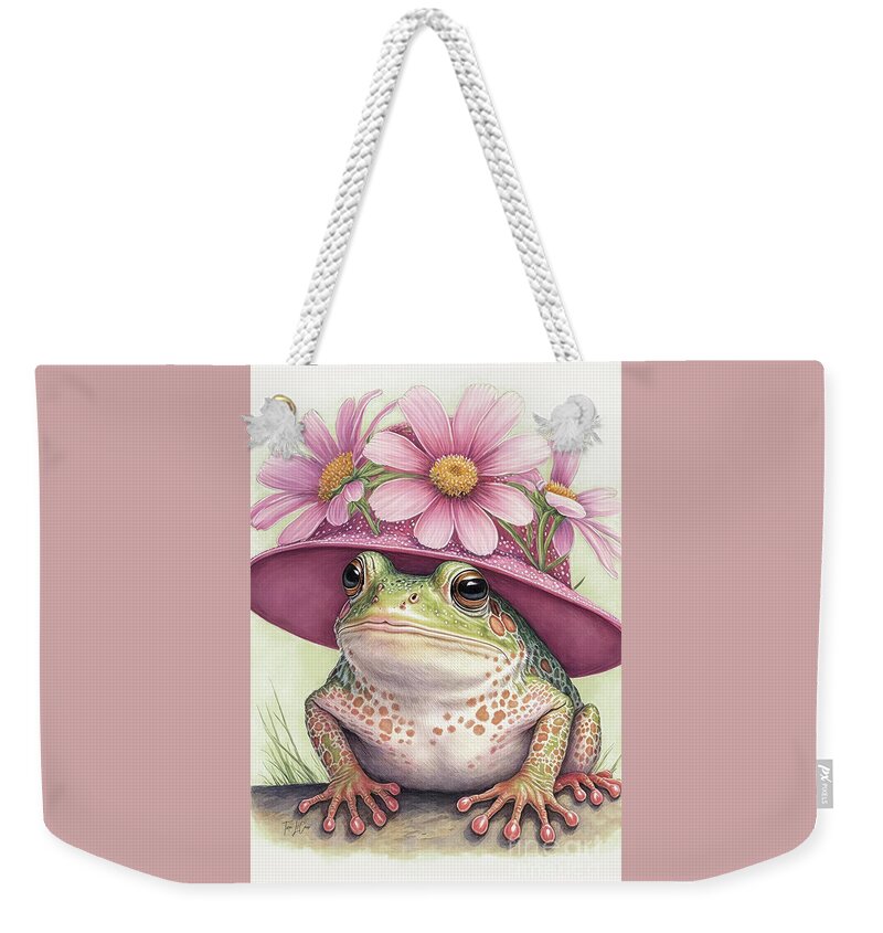 Frog Weekender Tote Bag featuring the painting All Dolled Up In Her Easter Bonnet by Tina LeCour