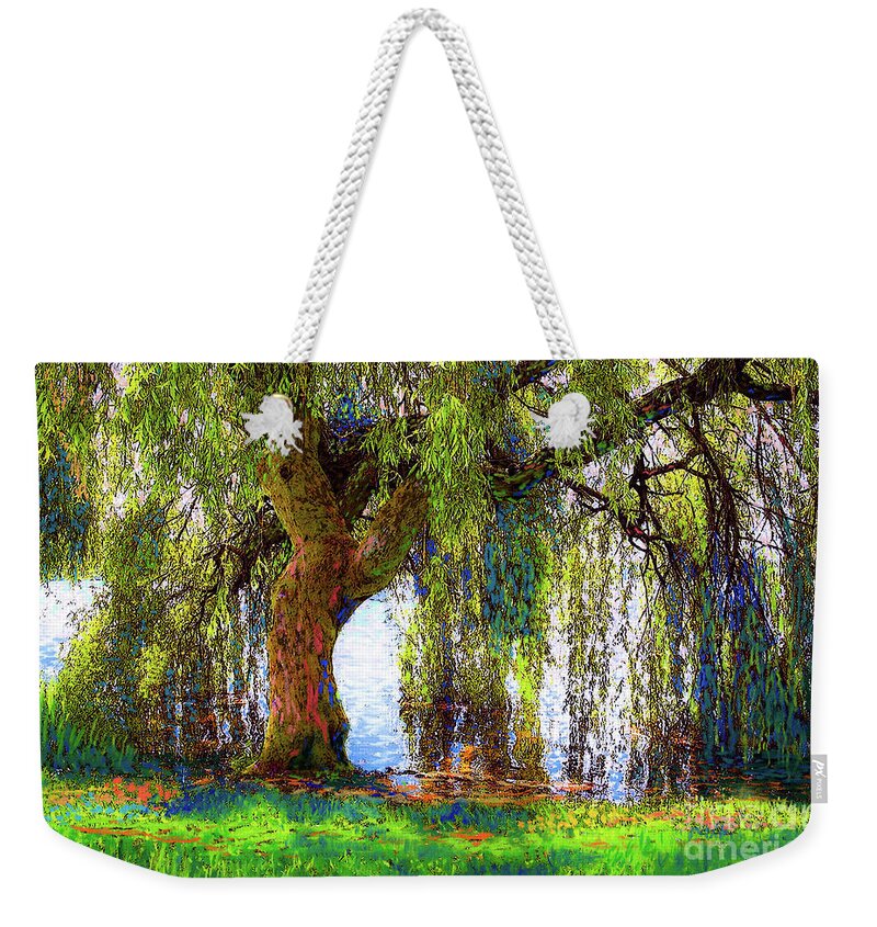 Landscape Weekender Tote Bag featuring the painting Weeping Willow by Jane Small