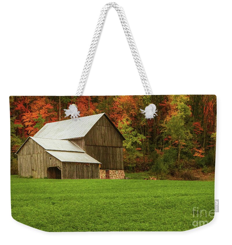 Autumn Weekender Tote Bag featuring the photograph Weinmann Road Barn in Fall by Trey Foerster