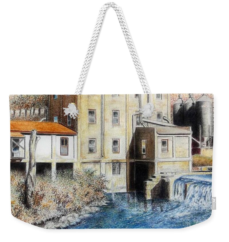Weisenberger Mill Weekender Tote Bag featuring the drawing Wiesenberger Mill by David Neace