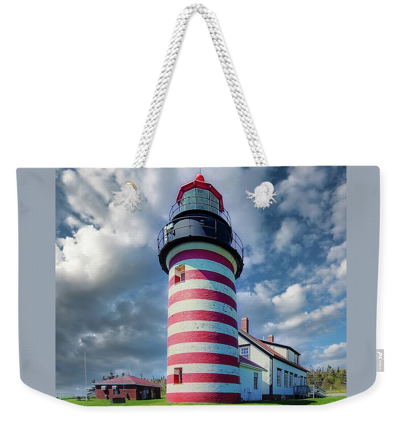 West Quoddy Head Weekender Tote Bag featuring the photograph West Quoddy Head Lighthouse 3 by Ron Long Ltd Photography