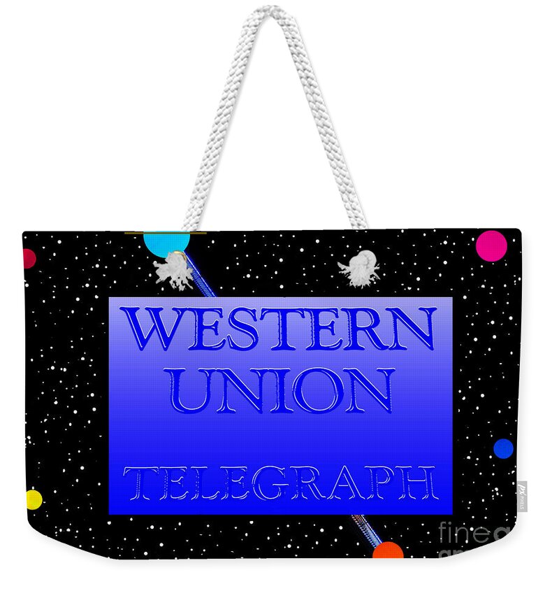 Western Union Telegraph Weekender Tote Bag featuring the mixed media Western Union 2050 add original design by David Lee Thompson