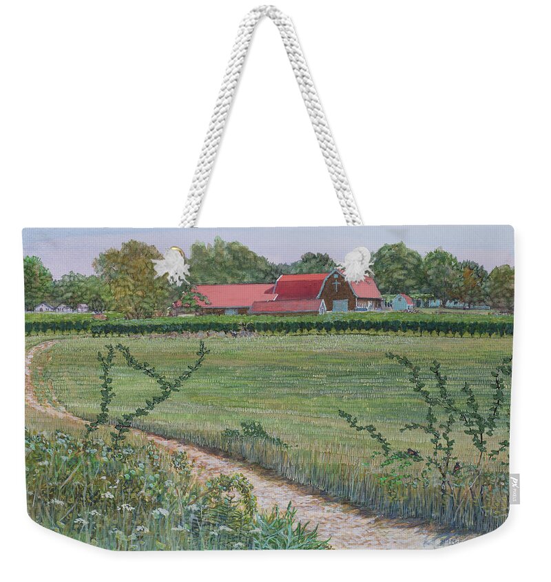 Landscape Weekender Tote Bag featuring the painting Westport Rivers Vineyard by Bill McEntee